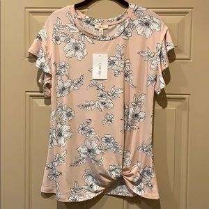 Cook Blu - M peach/pink floral short sleeve top